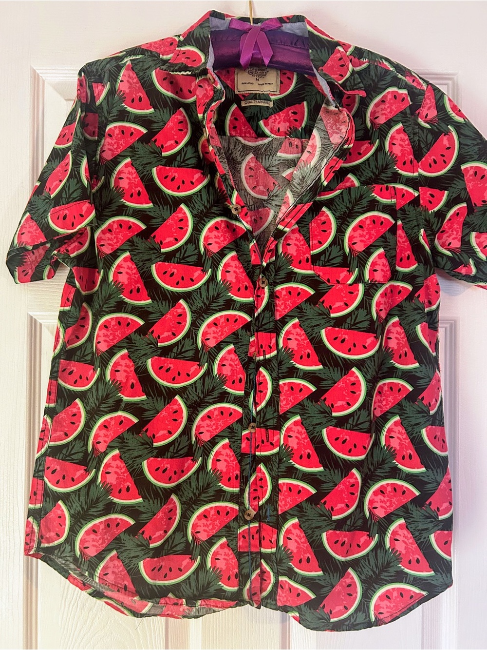 Men's Short-Sleeve Watermelon Print Aloha Shirt - Black/Red